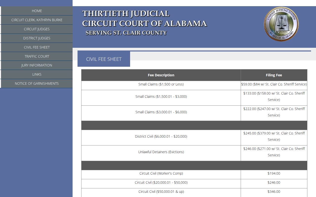 St. Clair County civil docket filing fee information