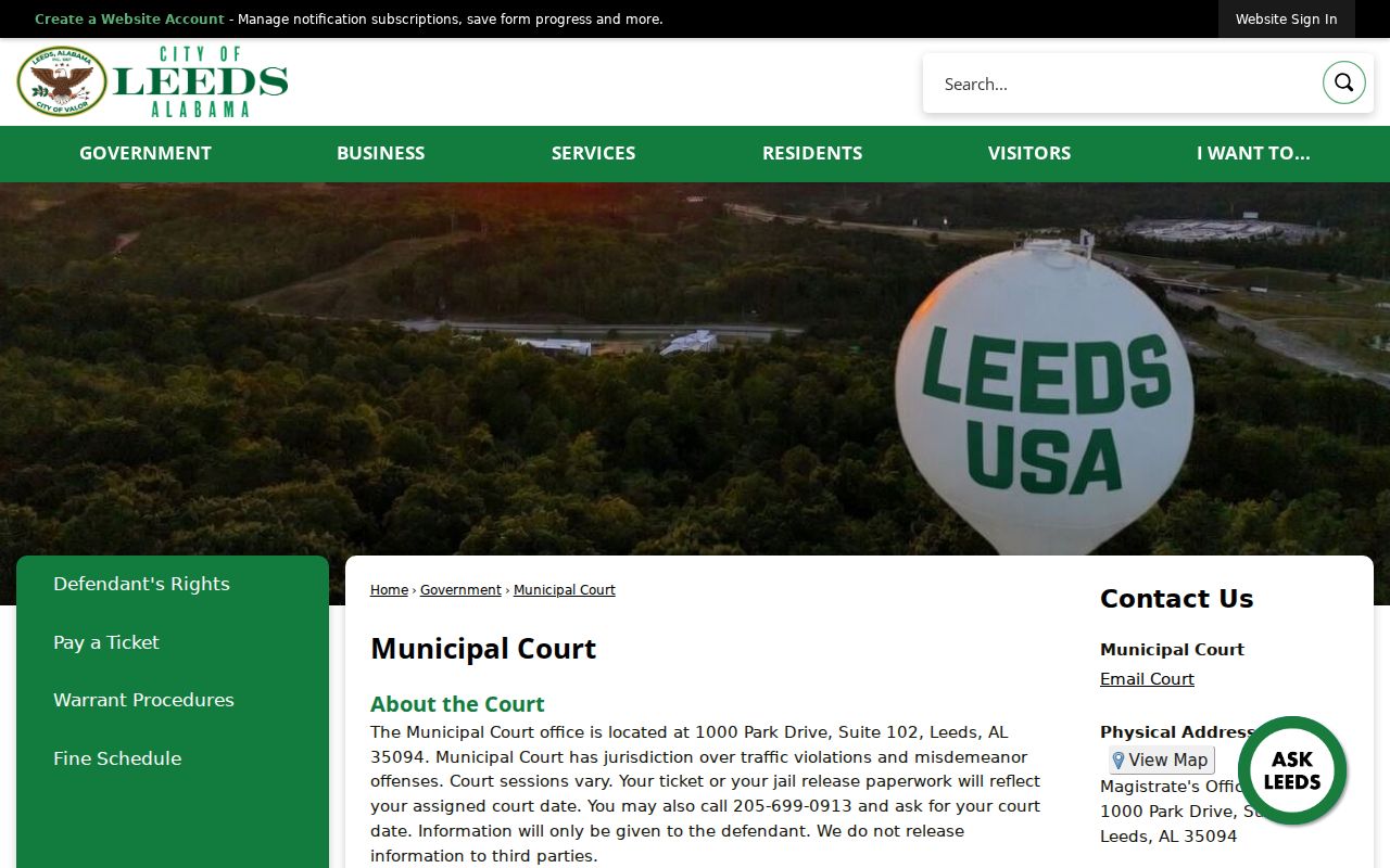 Leeds municipal court docket and clerk information
