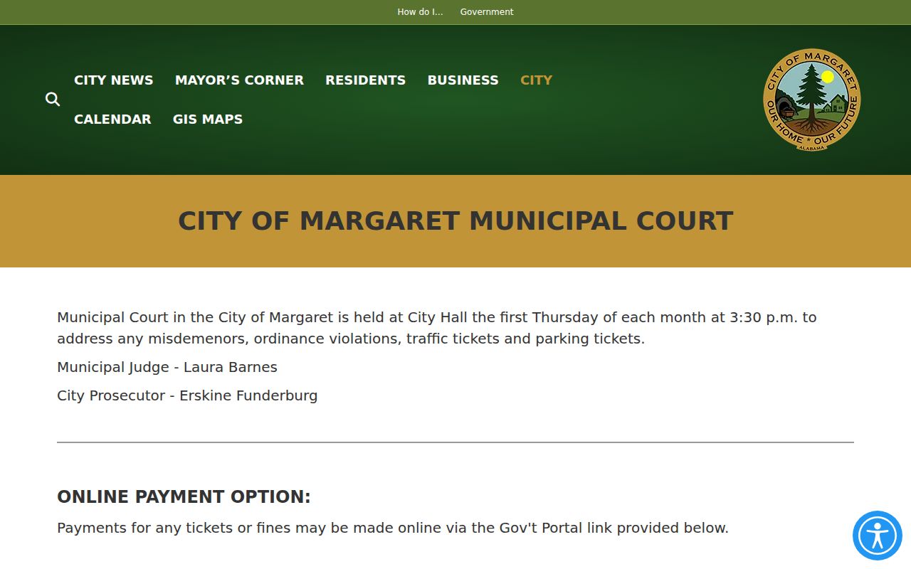 Margaret municipal court docket access page