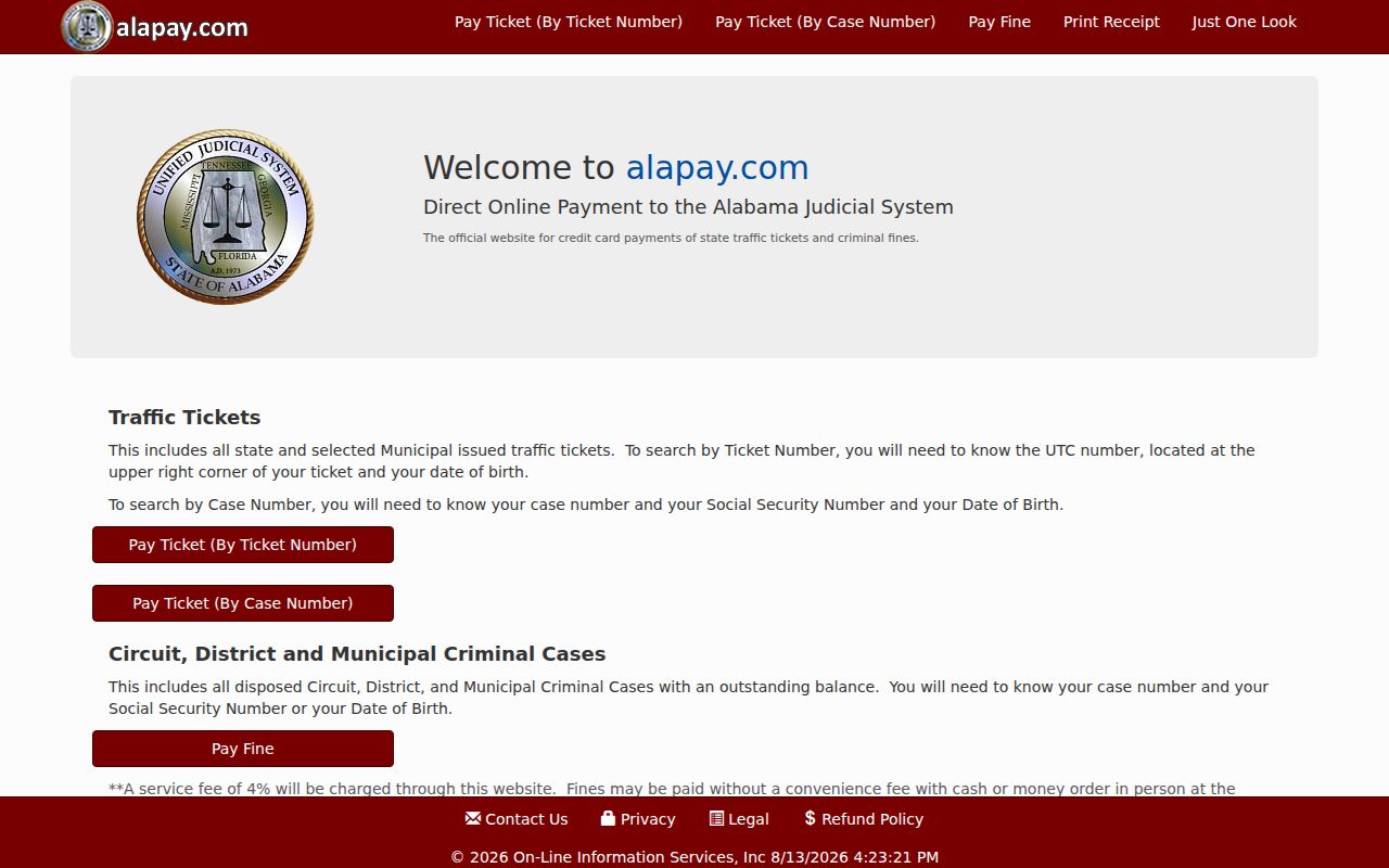 St. Clair County traffic ticket payment interface in AlaPay
